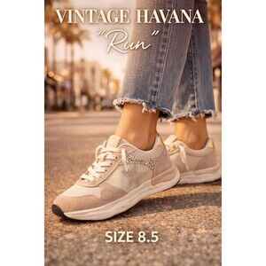Vintage Havana Women Nude Glitter Star Beige Sneakers Shoes Sz 8.5 Fashion Chic